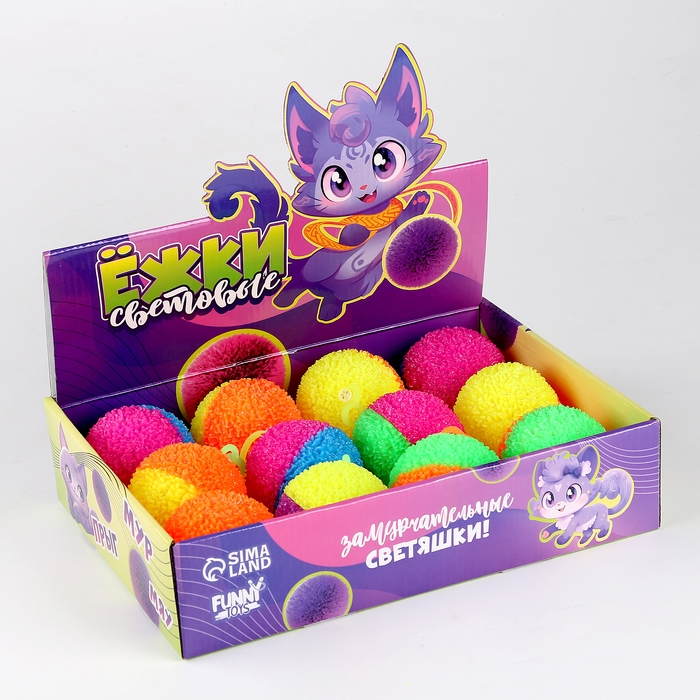 Мяч детский резиновый ёжка световой &laquo;Кошка&raquo;, цвета МИКС , в шоубоксе