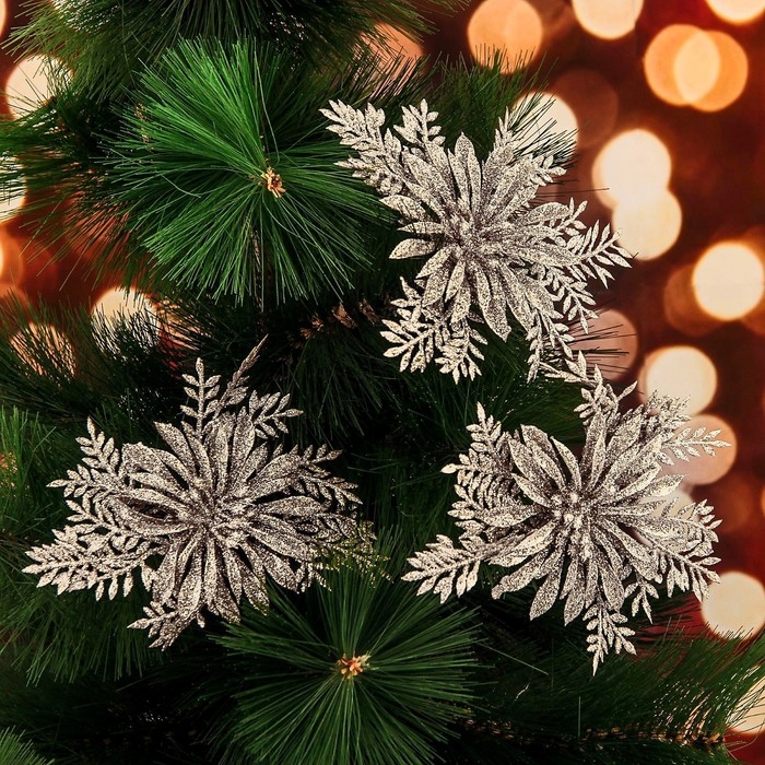 Украшение ёлочное "Цветы с узкими лепестками" (набор 3 шт) 10х10 см, золото