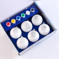 Ёлочные шары под раскраску на новый год &laquo;Лучший подарок&raquo;, 6 шт, новогодний набор для творчества