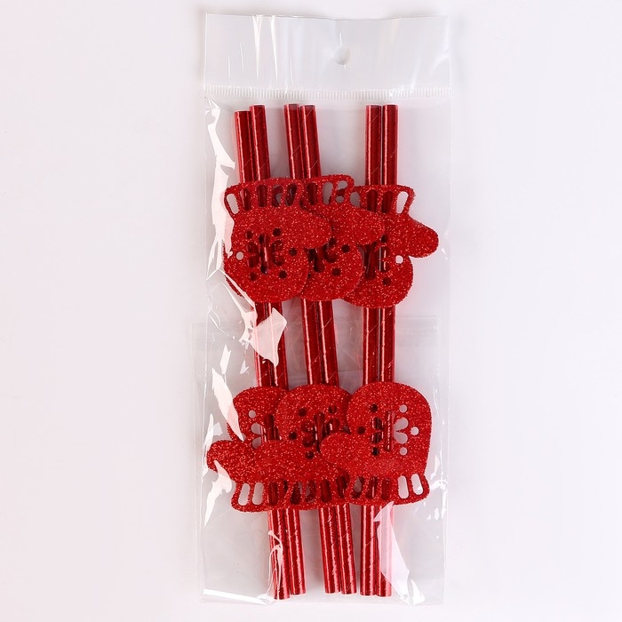 Новый год! Трубочка для коктейля &laquo;Варежки&raquo;, в наборе 6 шт., красные