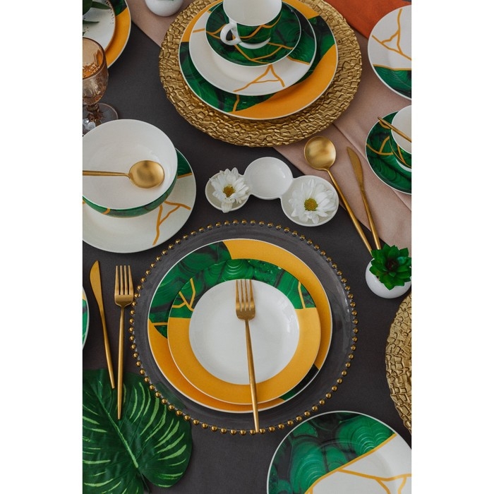 Тарелка фарфоровая обеденная Доляна &laquo;Малахитовая шкатулка&raquo;, d=25 см, цвет зелёный