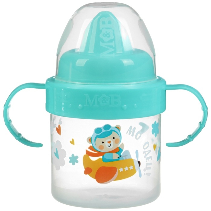 Поильник детский с твёрдым носиком &laquo;мишка&raquo;, 140 мл., с ручками, цвет бирюзовый