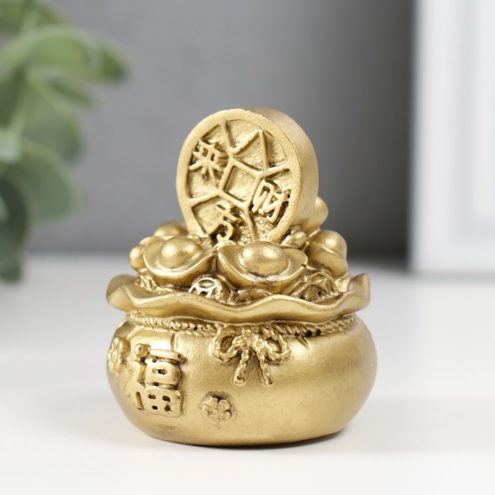 Нэцкэ полистоун под бронзу "Мешки со слитками золото - На богатство" набор 2 шт 4,4х4,4х5 см   99191