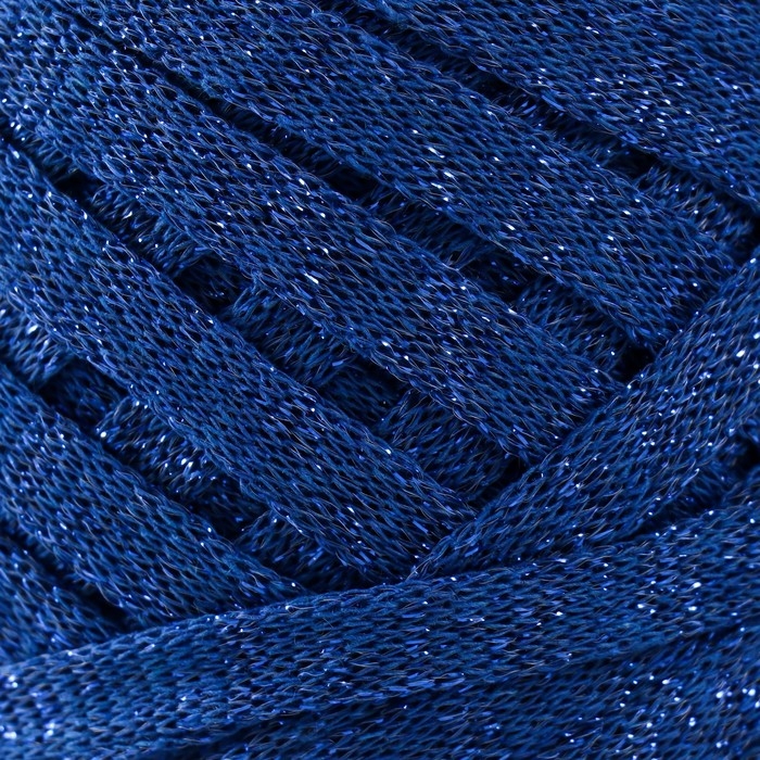 Трикотажная пряжа "Риббон" с люрексом 85м/170&plusmn;5 гр (Сапфир, люрекс: Кобальт)