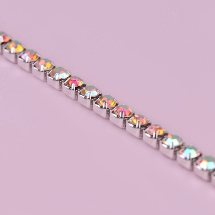 Цепь со стразами, с голографией, металл, стекло, 3,5 мм, 9 &plusmn; 1 м, цвет серебряный