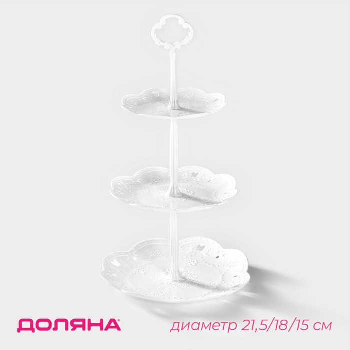 Этажерка - фруктовница круглая Доляна &laquo;Вивьен&raquo;, 3 яруса, 21,5/18/15 см, цвет белый