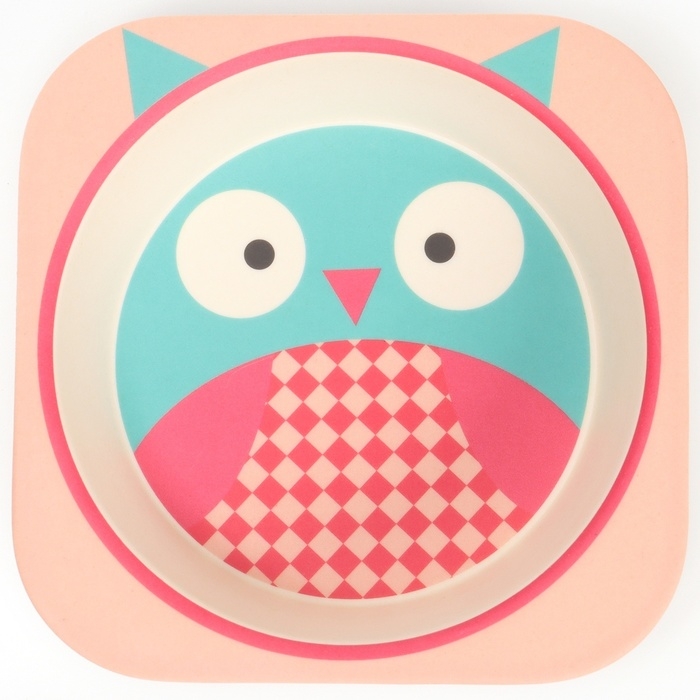 Набор детской посуды из бамбука &laquo;Совушка&raquo;, 5 предметов: тарелка, миска, стакан, столовые приборы