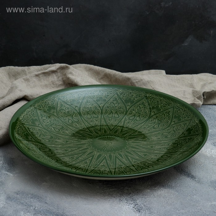 Ляган Риштанская Керамика Ляган Риштанская Керамика "Узоры", 41,5 см, зелёный МИКС