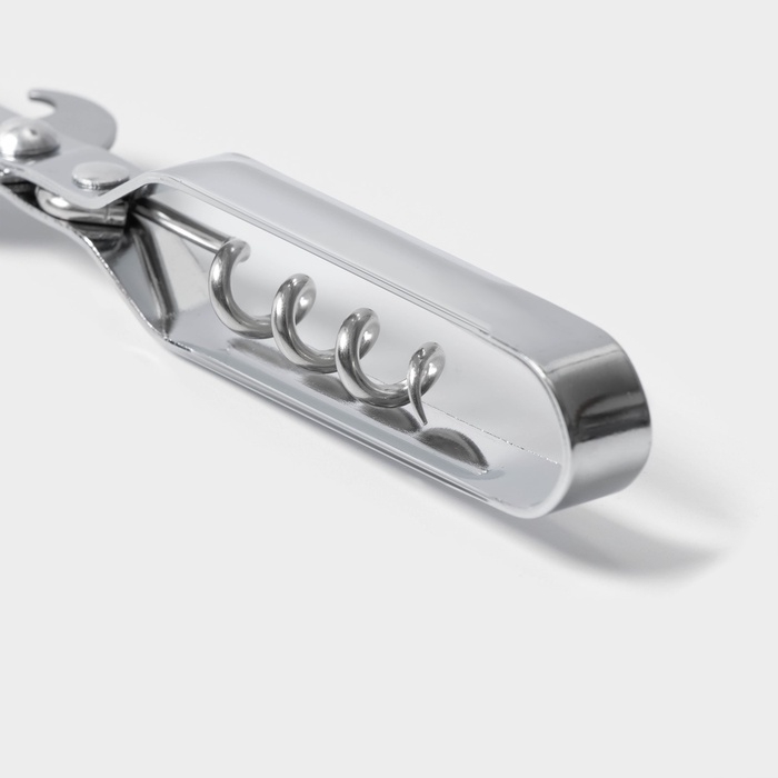 Открывашка - штопор Доляна «Помощник», 14 см, цвет серебристый Открывашка - штопор Доляна «Помощник», 14 см, цвет серебристый