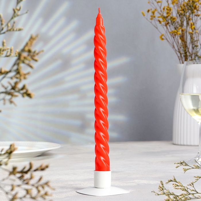 Свеча витая, 2,2х25 см, 4 шт лакированная красная