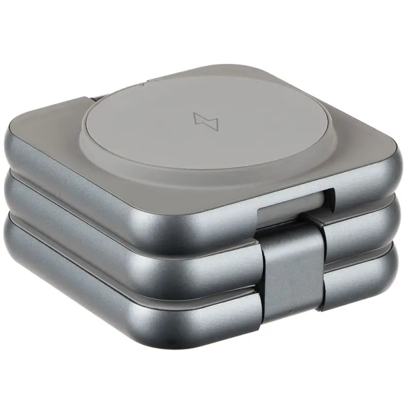 Складная станция беспроводной зарядки Terza, серебристая Складная станция беспроводной зарядки Terza, серебристая