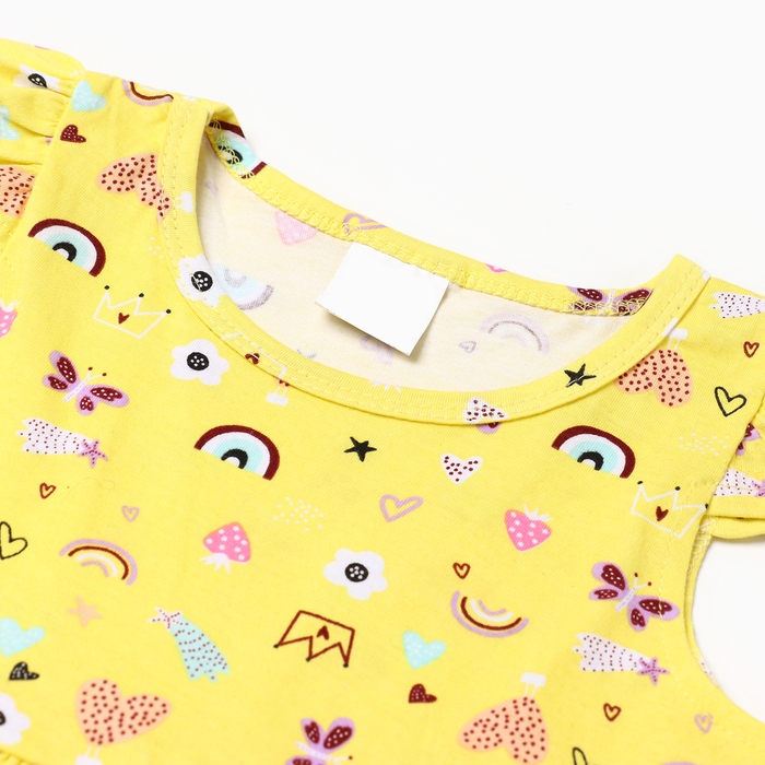 Платье для девочки "Сердечки, бабочки, короны", цвет жёлтый, рост 104-110