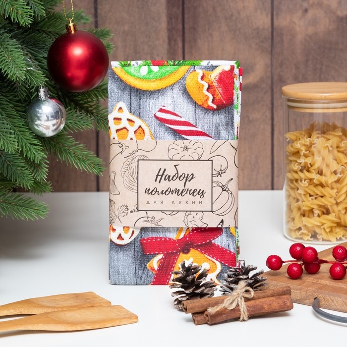 Набор кухонных полотенец Доляна &laquo;Новогоднее печенье &raquo; 35х60см-2шт, 100% хлопок