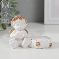 Подсвечник полистоун "Ангелочек с сердцем, в золотом венке" 6х5,3х8 см Подсвечник полистоун "Ангелочек с сердцем, в золотом венке" 6х5,3х8 см
