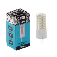 Лампа светодиодная Luazon Lighting G4, 220 В, 5 Вт, 450 Лм, 6500 K, 320°, пластик Лампа светодиодная Luazon Lighting G4, 220 В, 5 Вт, 450 Лм, 6500 K, 320°, пластик
