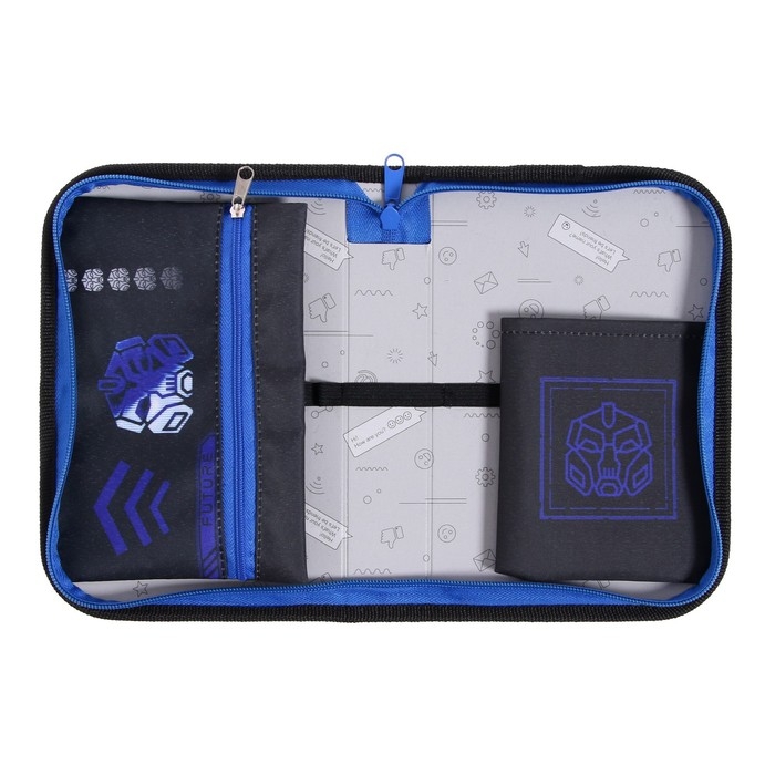 Пенал 1 секция 140 х 210 х 40 мм, откидной карман и косметичка, тканевый, Calligrata TOP Content Пенал 1 секция 140 х 210 х 40 мм, откидной карман и косметичка, тканевый, Calligrata TOP Content "Робот"