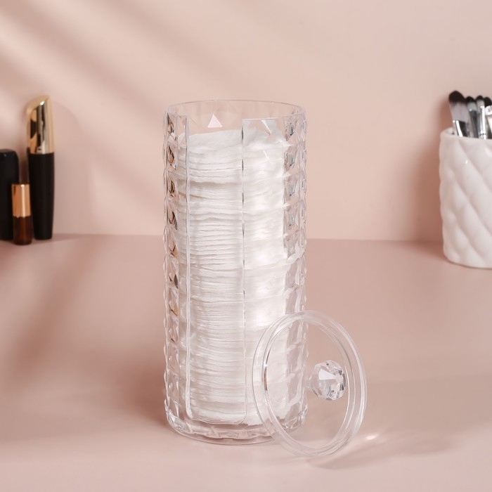 Органайзер для ватных дисков, с крышкой, d = 7 &times; 7 &times; 19 см, цвет прозрачный