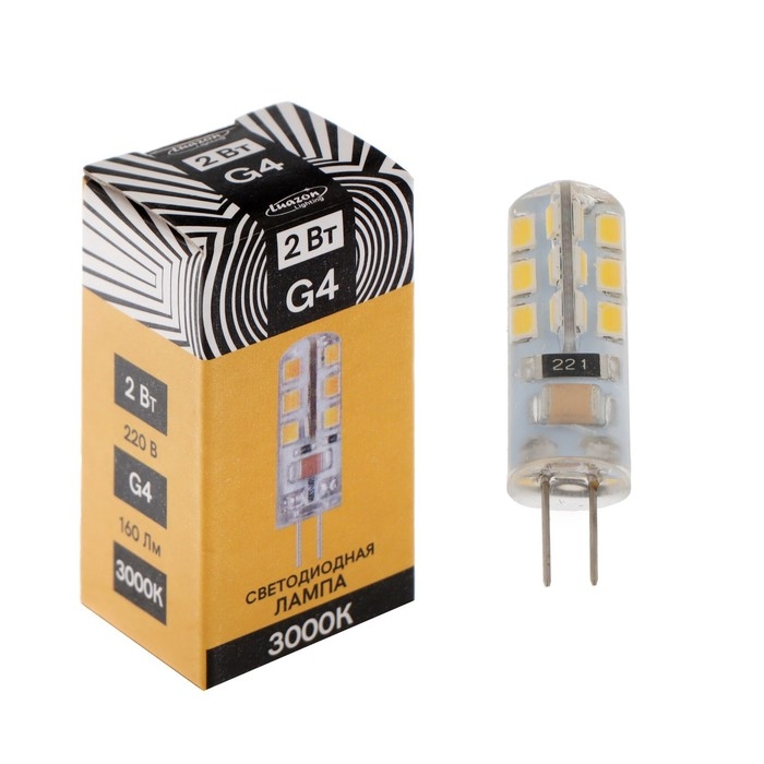 Лампа светодиодная Luazon Lighting, G4, 2 Вт, 220 В, 3000 К, 160 Лм, силикон