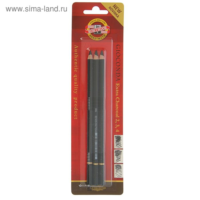Уголь в карандаше 4.2 мм, набор 3 штуки, Koh-I-Noor GIOCONDA 8811, №,2,3,4 (искусственный), блистер
