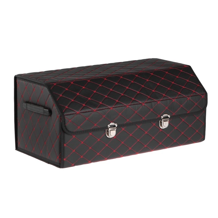 Органайзер кофр в багажник автомобиля, саквож 68&times;32&times;30 см, экокожа, с красной строчкой