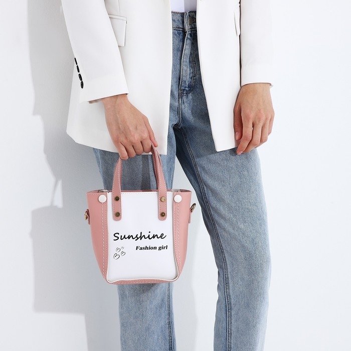 Сумка женская тоут на молнии, цвет белый/розовый Сумка женская тоут на молнии, цвет белый/розовый