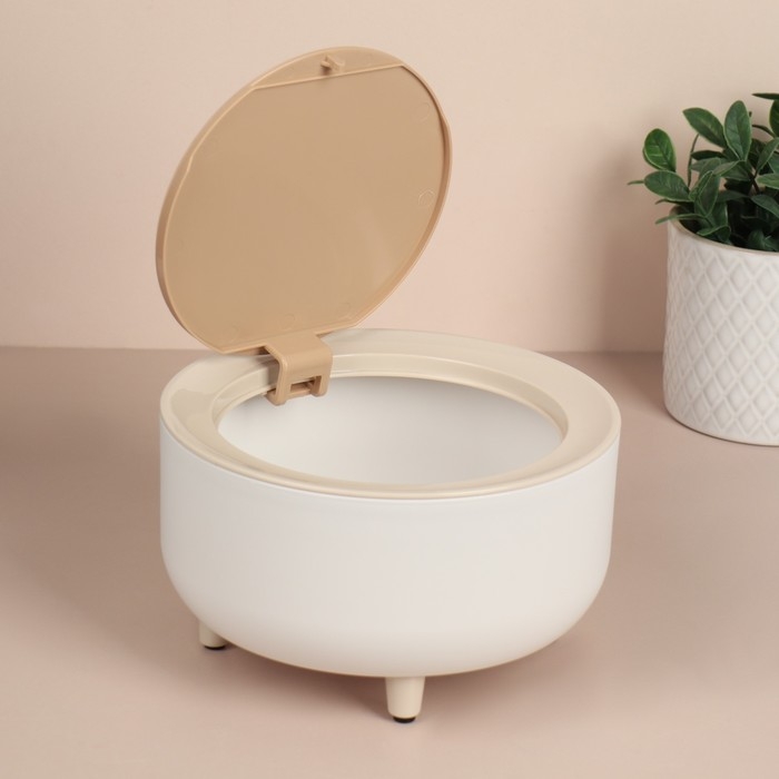 Органайзер для хранения косметических принадлежностей, Push-to-Open, с крышкой, d = 19,5 &times; 11 см цвет белый/коричневый