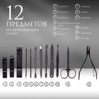 Набор маникюрный, 12 предметов, в футляре, чёрный Набор маникюрный, 12 предметов, в футляре, чёрный