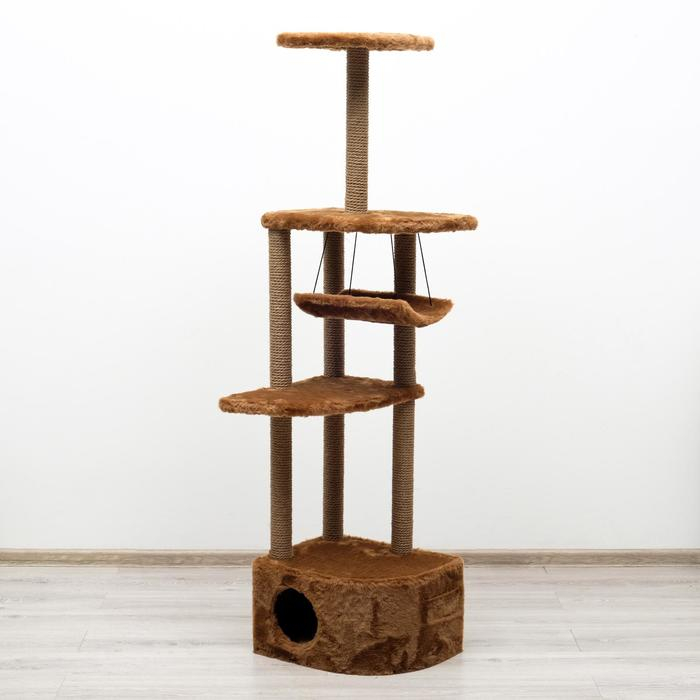 Комплекс для кошек с когтеточкой, угловой, 48 х 48 х 171 см, коричневый Комплекс для кошек с когтеточкой, угловой, 48 х 48 х 171 см, коричневый