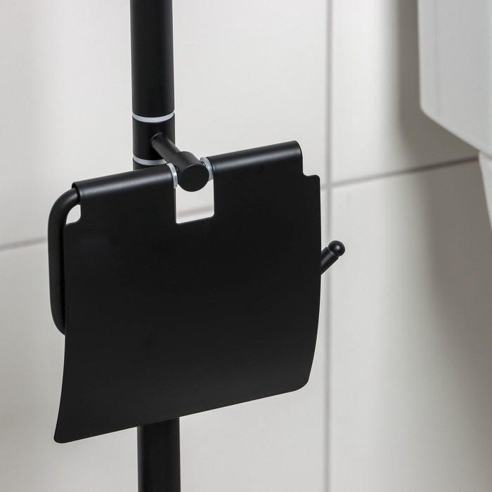 Стойка напольная с держателем для туалетной бумаги, освежителя и ершика, 80 см, цвет чёрный Стойка напольная с держателем для туалетной бумаги, освежителя и ершика, 80 см, цвет чёрный