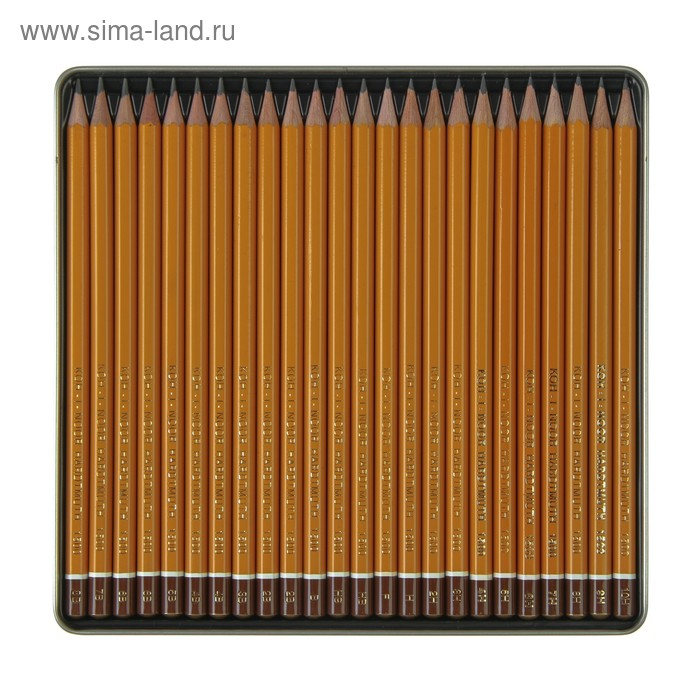 Набор карандашей чернографитных разной твердости 24 штуки Koh-i-Noor 1504 ART, 8В-10Н, в металлическом пенале Набор карандашей чернографитных разной твердости 24 штуки Koh-i-Noor 1504 ART, 8В-10Н, в металлическом пенале