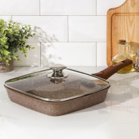 Сковорода-гриль &laquo;Гранит&raquo;, 26&times;26 см, съёмная ручка, стеклянная крышка, антипригарное покрытие, цвет коричневый