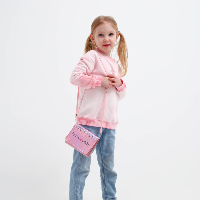 Сумка детская для девочки "Блестящий котик", на клапане, цвет розовый, 15х4х12 см
