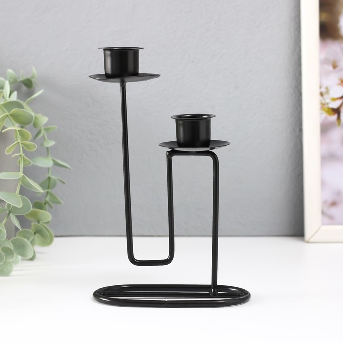 Подсвечник металл на 2 свечи Подсвечник металл на 2 свечи "Кривая линия" d=2 см чёрный 11,5х6х17 см