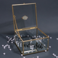 Органайзер для хранения &laquo;MOUNTAINS&raquo;, с крышкой, стеклянный, с зеркальным дном, 1 секция, 15 &times; 15 &times; 8,5 см, цвет прозрачный/медный