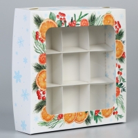 Коробка под 9 конфет &laquo;С Новым годом&raquo;, ботаника, 14.7 х 14.7 х 3.5 см, Новый год