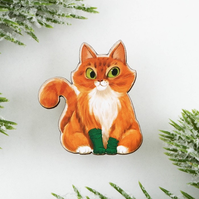 Значок новогодний в коробочке &laquo;Кот&raquo; 3 х 3,3 см