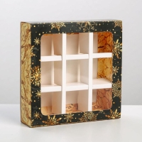 Коробка под 9 конфет с ячейками «Снежинка» 14,5 х 14,5 х 3,5 см, Новый год Коробка под 9 конфет с ячейками «Снежинка» 14,5 х 14,5 х 3,5 см, Новый год