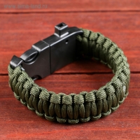 Браслет для выживания 4в1 (паракорд, компас, свисток, огниво), тёмно-зелёный, 25.5×2.5см, 3м Браслет для выживания 4в1 (паракорд, компас, свисток, огниво), тёмно-зелёный, 25.5×2.5см, 3м