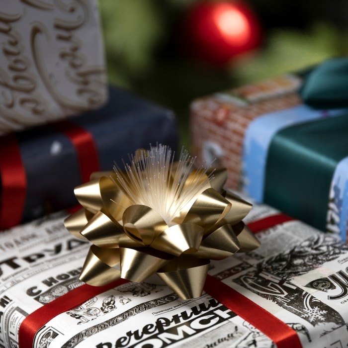 Светодиодная игрушка &laquo;Бант-звезда&raquo; 9 &times; 6 &times; 9 см, батарейки LR44х3 (в комплекте), свечение мульти, золотистая