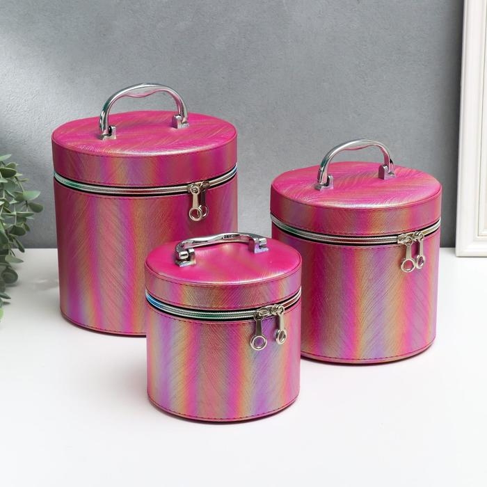 Шкатулка кожзам с зеркалом Шкатулка кожзам с зеркалом "Полосы розовый оранж" н-р 3шт 14х14х14 17,5х17,5х17,5 20х20х20см 53860