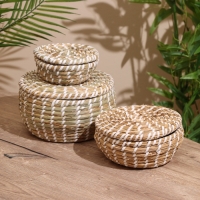 Набор плетёных корзинок, 3 шт. с крышкой 25х20х16 см Набор плетёных корзинок, 3 шт. с крышкой 25х20х16 см
