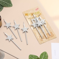 Набор свечей для торта, 4 шт "Блестящие звезды", серебряные Набор свечей для торта, 4 шт "Блестящие звезды", серебряные