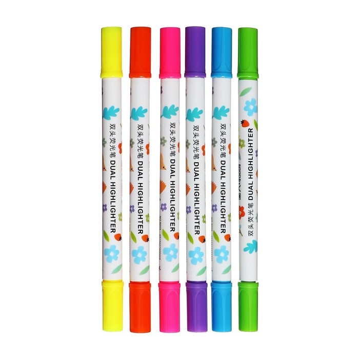 Набор маркеров текстовыделителей, 6 цветов, двусторонние, скошенный наконечник, Цветы