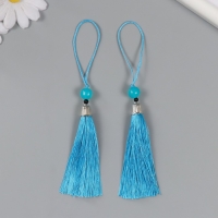 Декор для творчества текстиль "Кисть с бусинкой" ярко-синий набор 2 шт 10х1 см