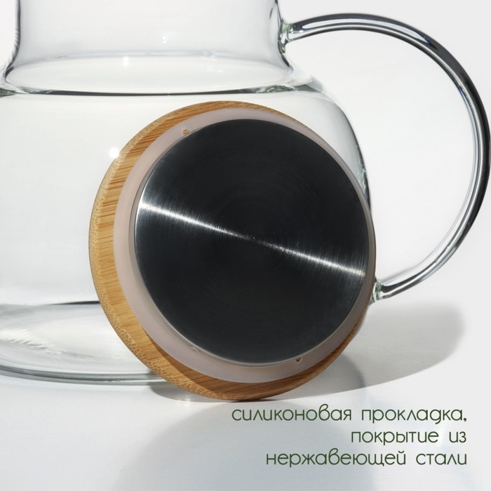 Заварочный чайник BellaTenero &laquo;Эко&raquo;, 1 л, бамбуковая крышка, металлический фильтр, стекло
