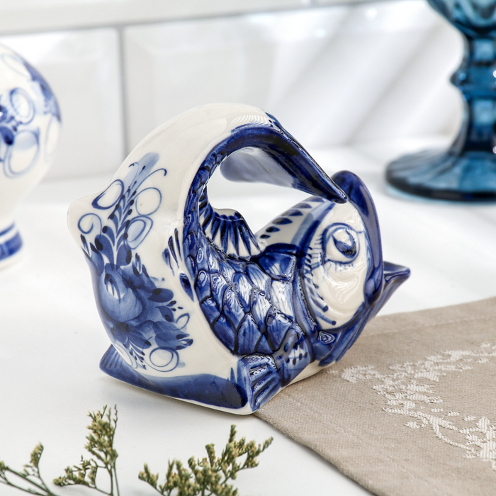 Салфетница "Рыбка", малая, гжель, фарфор, 10х12 см