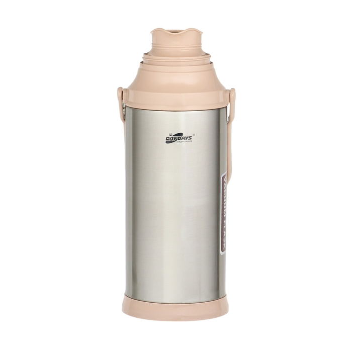 Термос 2 л, со стеклянной колбой, сохраняет тепло 12 ч, с кружкой, бежевый