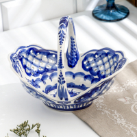 Корзинка овальная, гжель, фарфор, 16х21 см Корзинка овальная, гжель, фарфор, 16х21 см