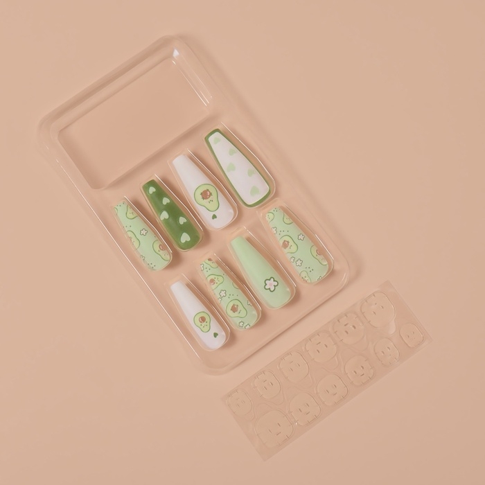 Накладные ногти &laquo;Авокадо&raquo;, 12 шт, с клеевыми пластинами, форма балерина, цвет зелёный/белый