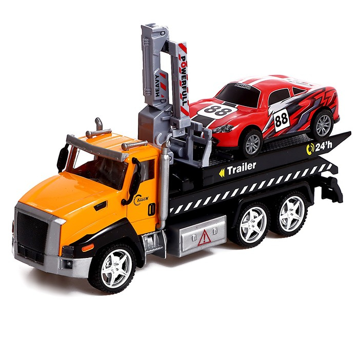 Грузовик металлический &laquo;Эвакуатор&raquo;, с машинкой, свет и звук, инерция, МИКС